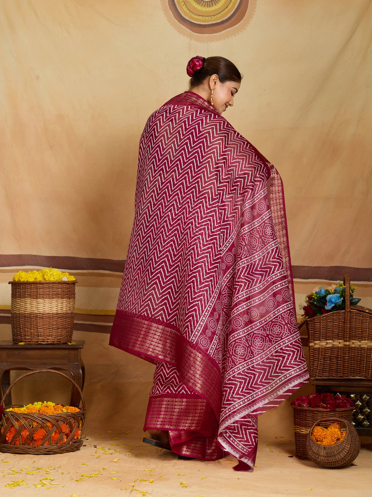 KcPc Premium Cotton Silk Zig Zag Saree with Zari Border STL