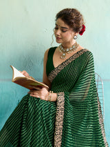 KcPc New Beautiful Georgette Leheriya Style With Embroidery Border Work Saree STL