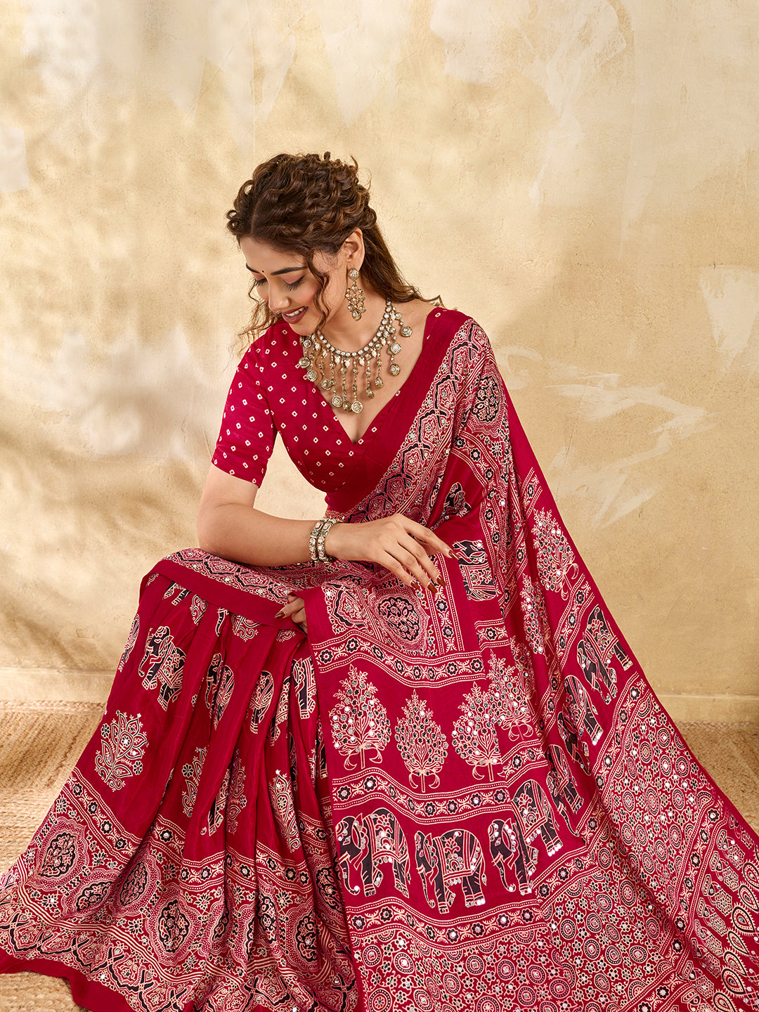 Buy Modal Silk Ajrakh Style With Mirror Work KcPc