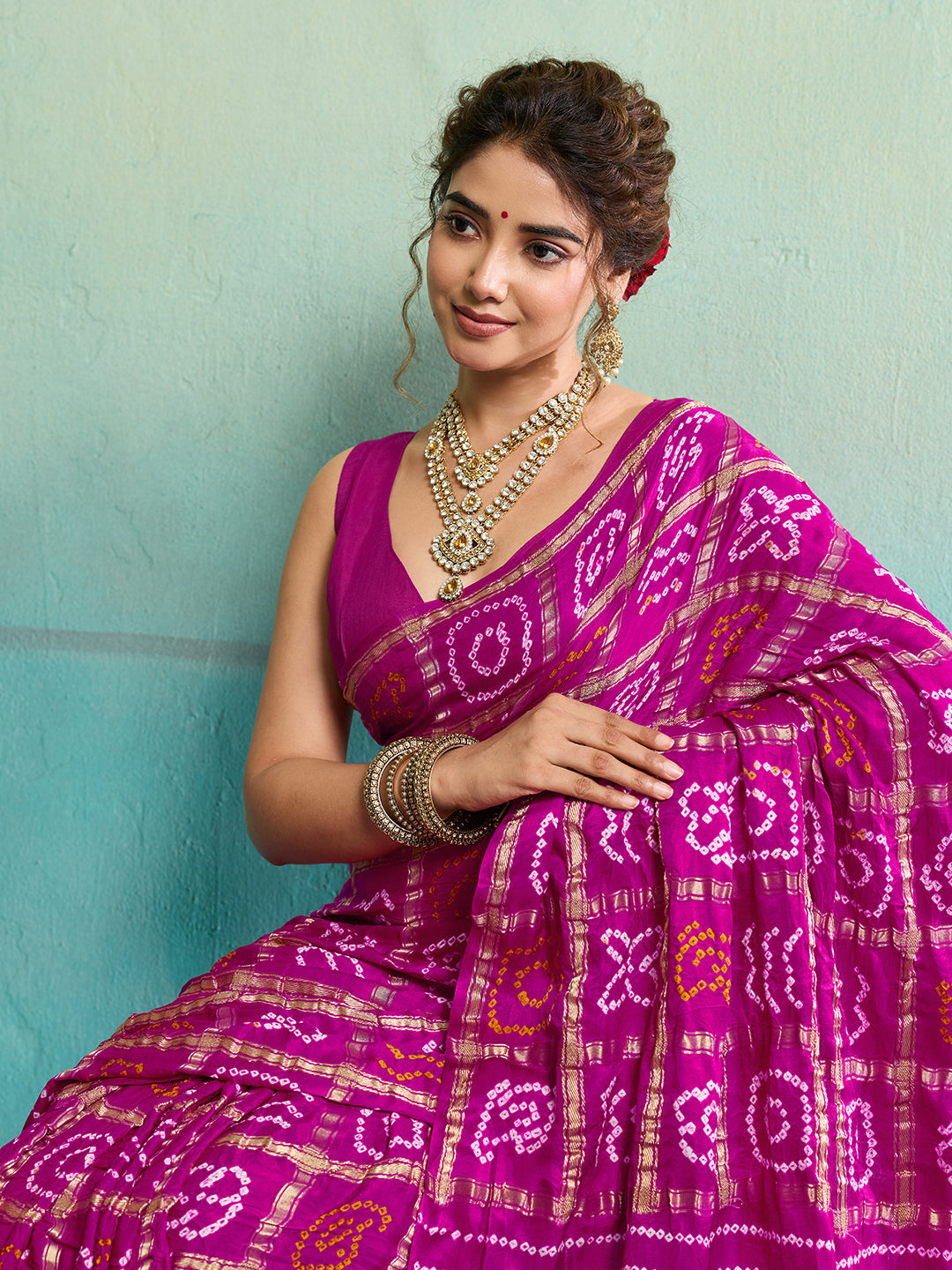 KcPc New Gaji Silk Bandhani Ghatchola SareeRani