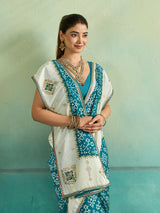 KcPc New Creap Silk Ajrakh Style With Stone Work Saree STR