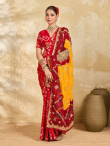 KcPc Pure Georgette Handmade Bandhej With Zari Thread Work Chunri (Pomcha)