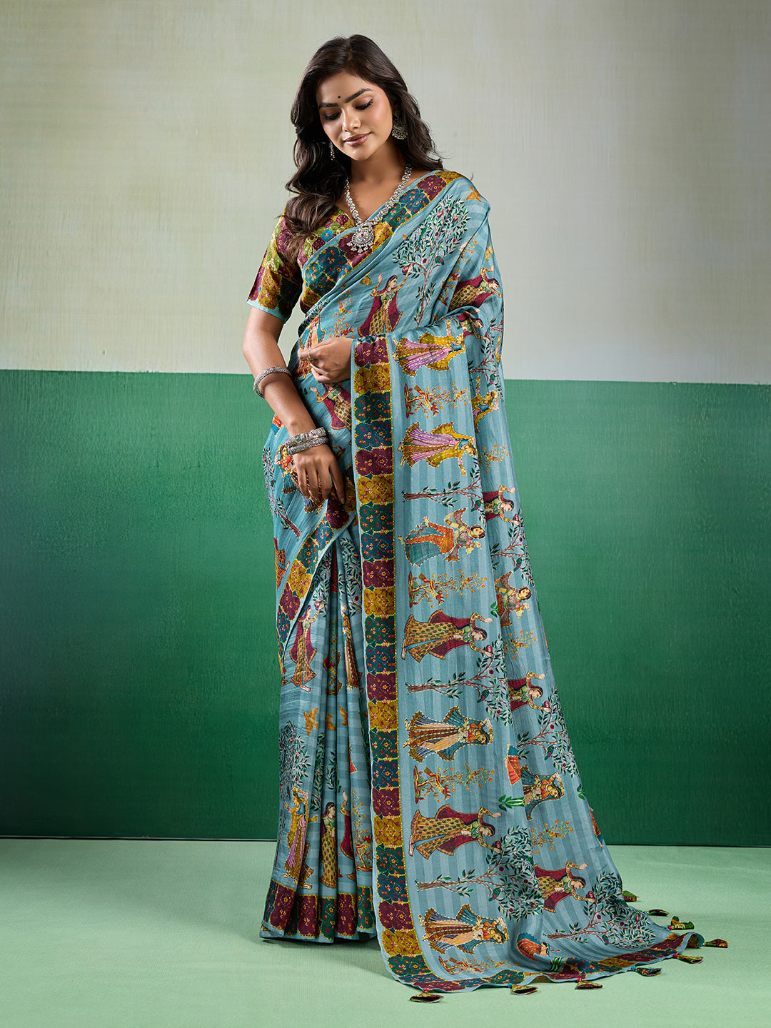 Buy Kalamkari Saree With Mehendi Wear