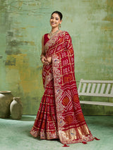 KcPc Pure Gaji Silk Bandhani Ghatchola Gotapatti Saree RedAMT
