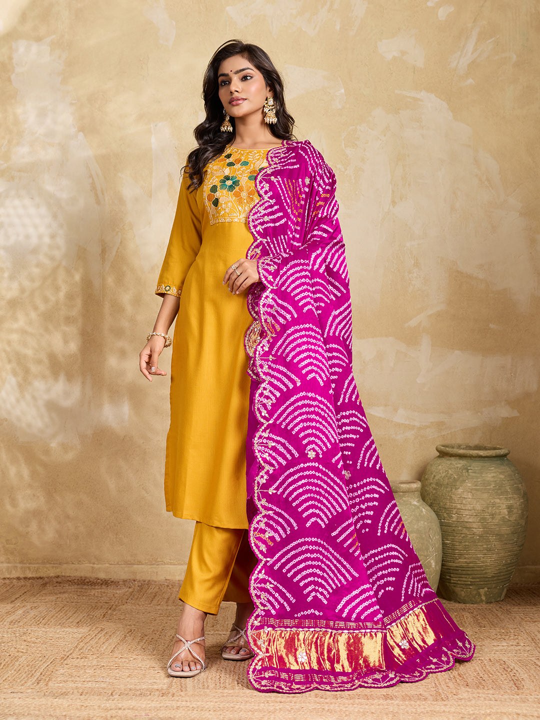 KcPc Beautiful Gaji Silk Bandhani Style Gotapatti Work Dupatta SATIS