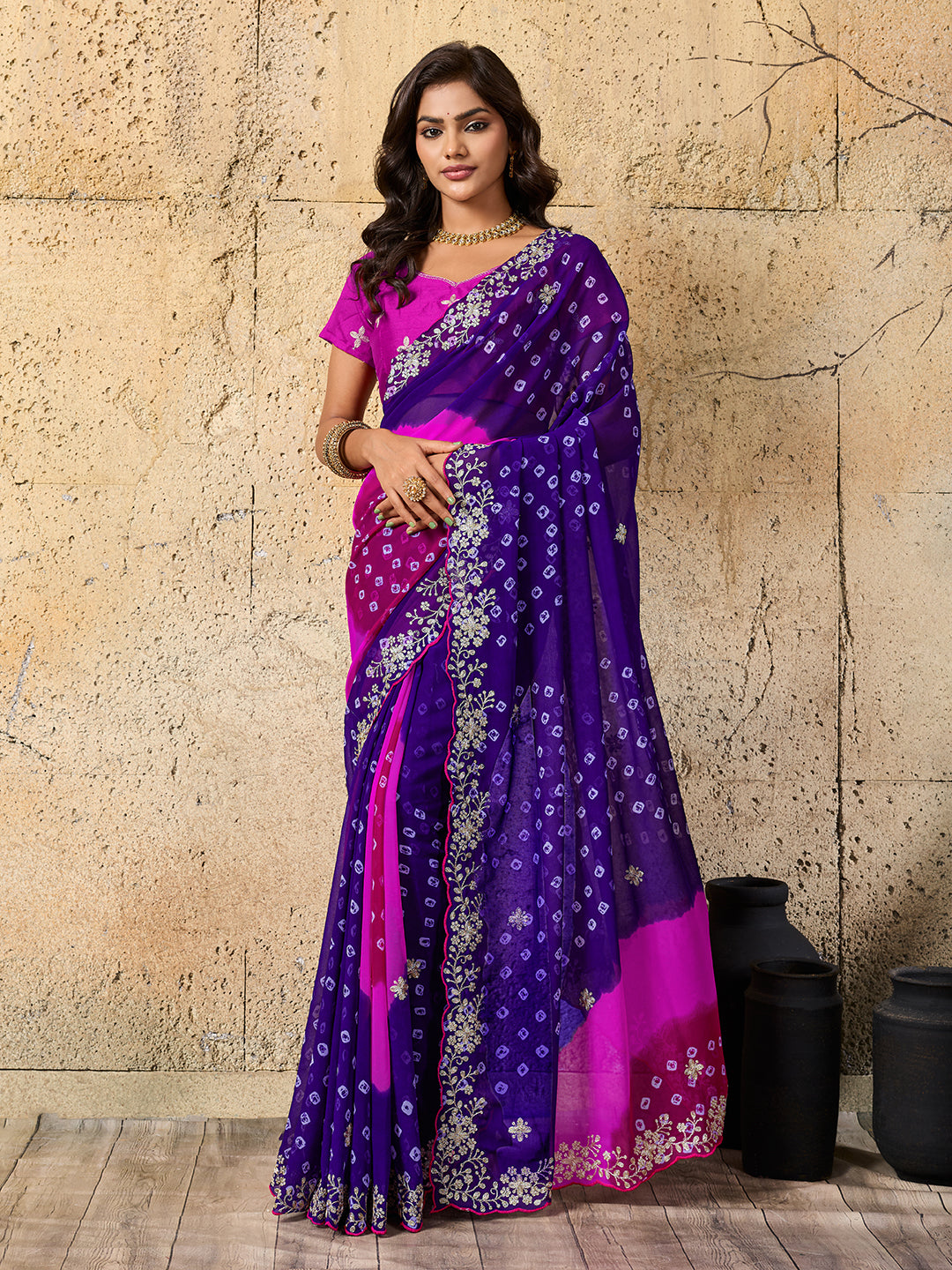 KcPc Traditional Bandhani Style Georgette Saree Perfect Festive Collection SWA