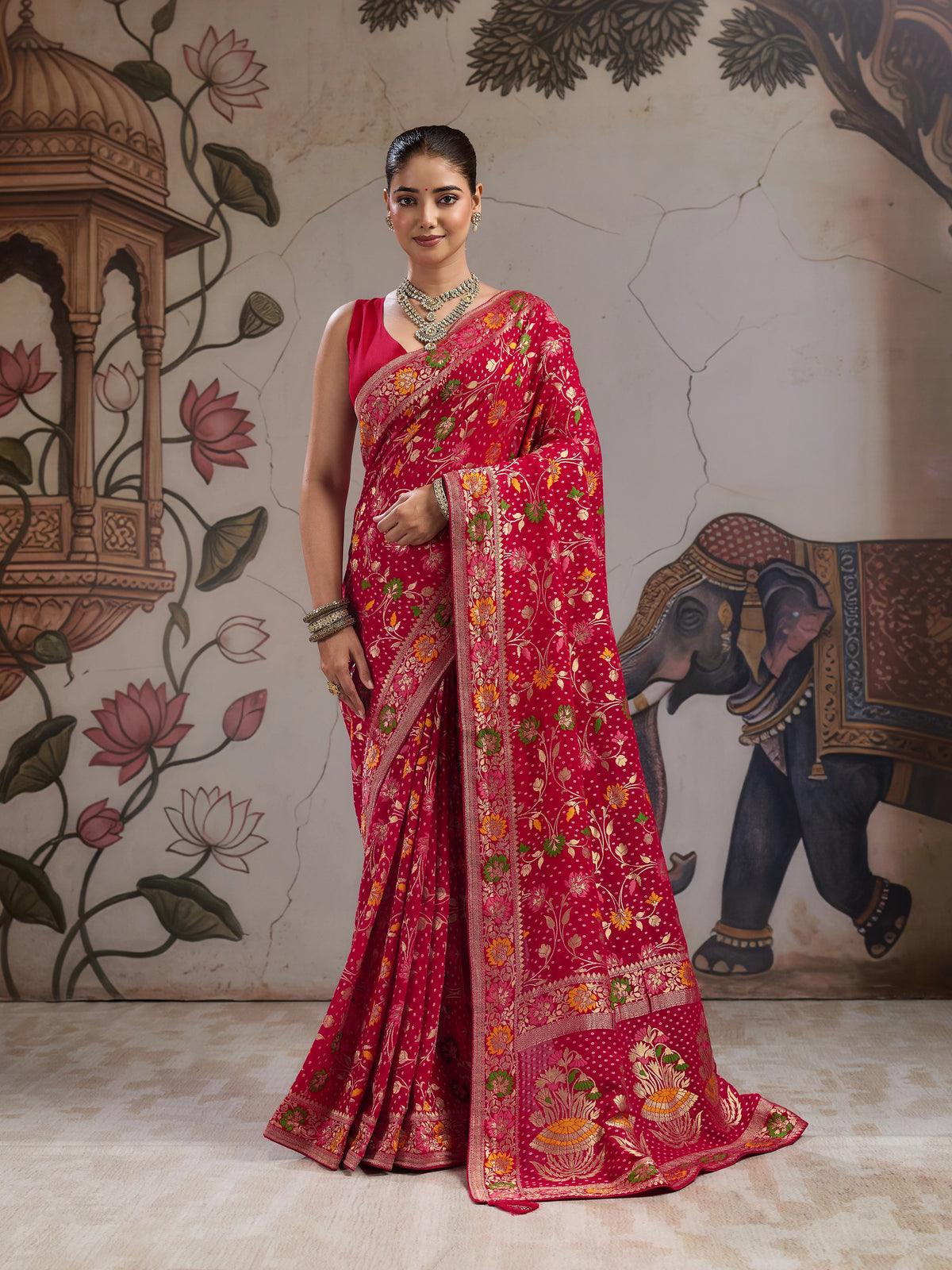 KcPc Banarasi Style Georgette Saree with Zari Weaving Festive Wear Saree VKFH