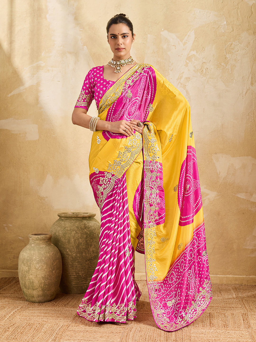 By Bandhani Saree With Wedding wear