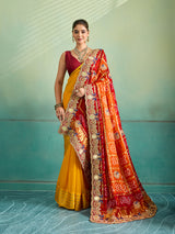 KcPc Traditional Gaji Silk Bandhani Pila Chunri with Zardosi Work With Silver Coins MNL
