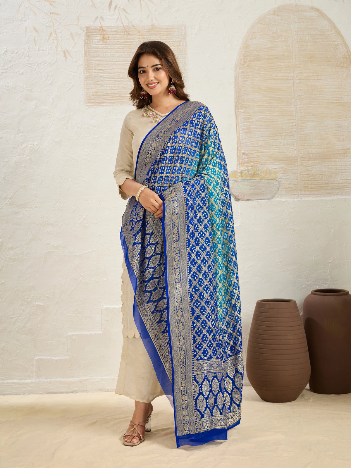 KcPc New Launch Pure Khaddi Georgette Upada Neemzari Bandhej Dupatta