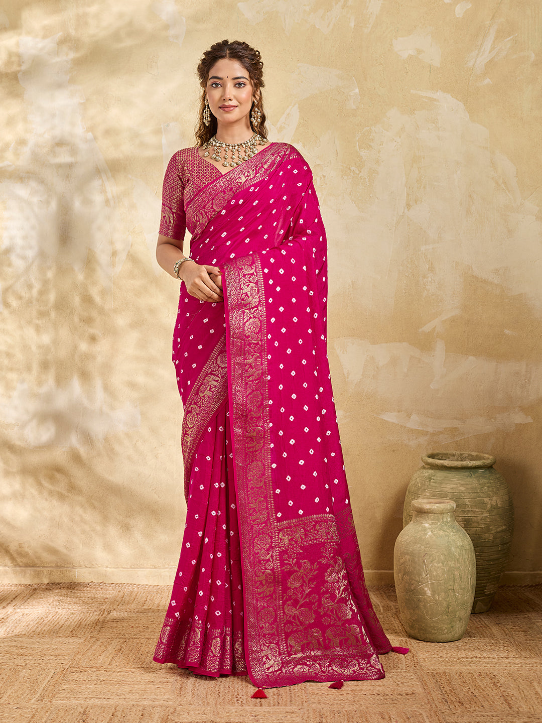 Buy New Elegant Bandhani Saree With Festive Wear KcPc