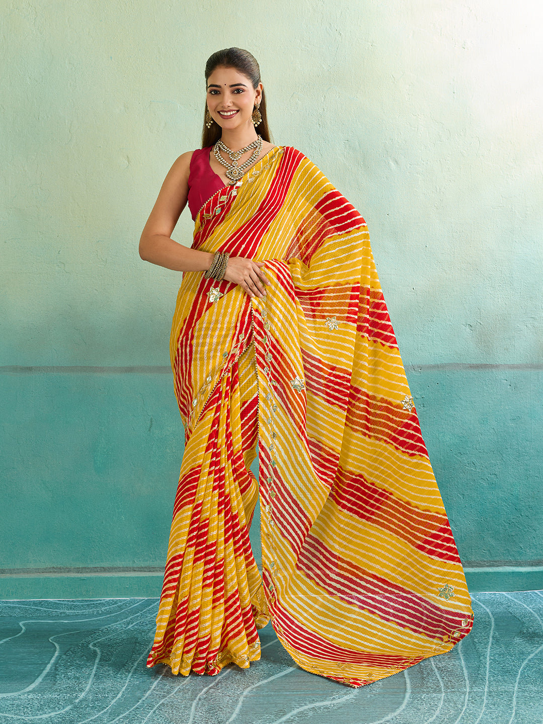 Buy Leheriya Style With Gotapatti Work Saree
