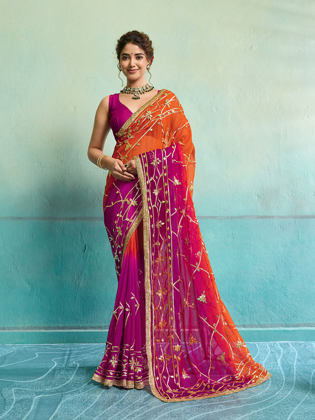 KcPc Premium Jaipur Hand Dyed Saree in Pure Najmeen Chiffon MHS