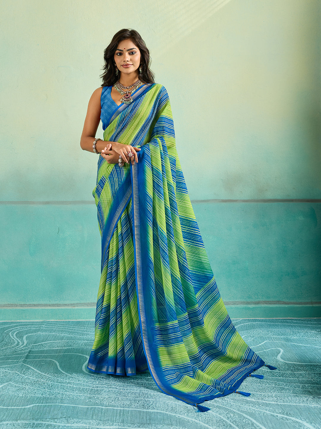 KcPc Premium Leheriya Style Saree Crafted in Soft Pure Chiffon Fabric