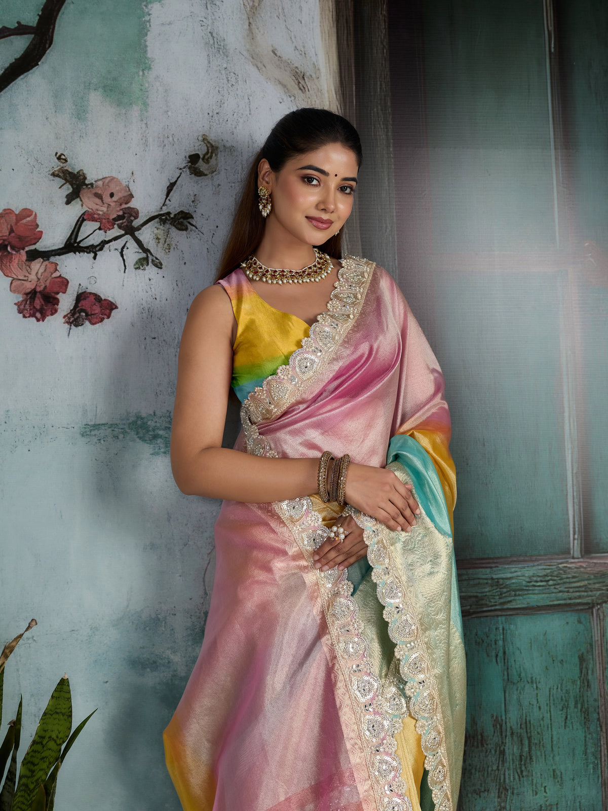 KcPc Elegant Tissue Silk Saree with Designer Diamond Stone WorkNDA