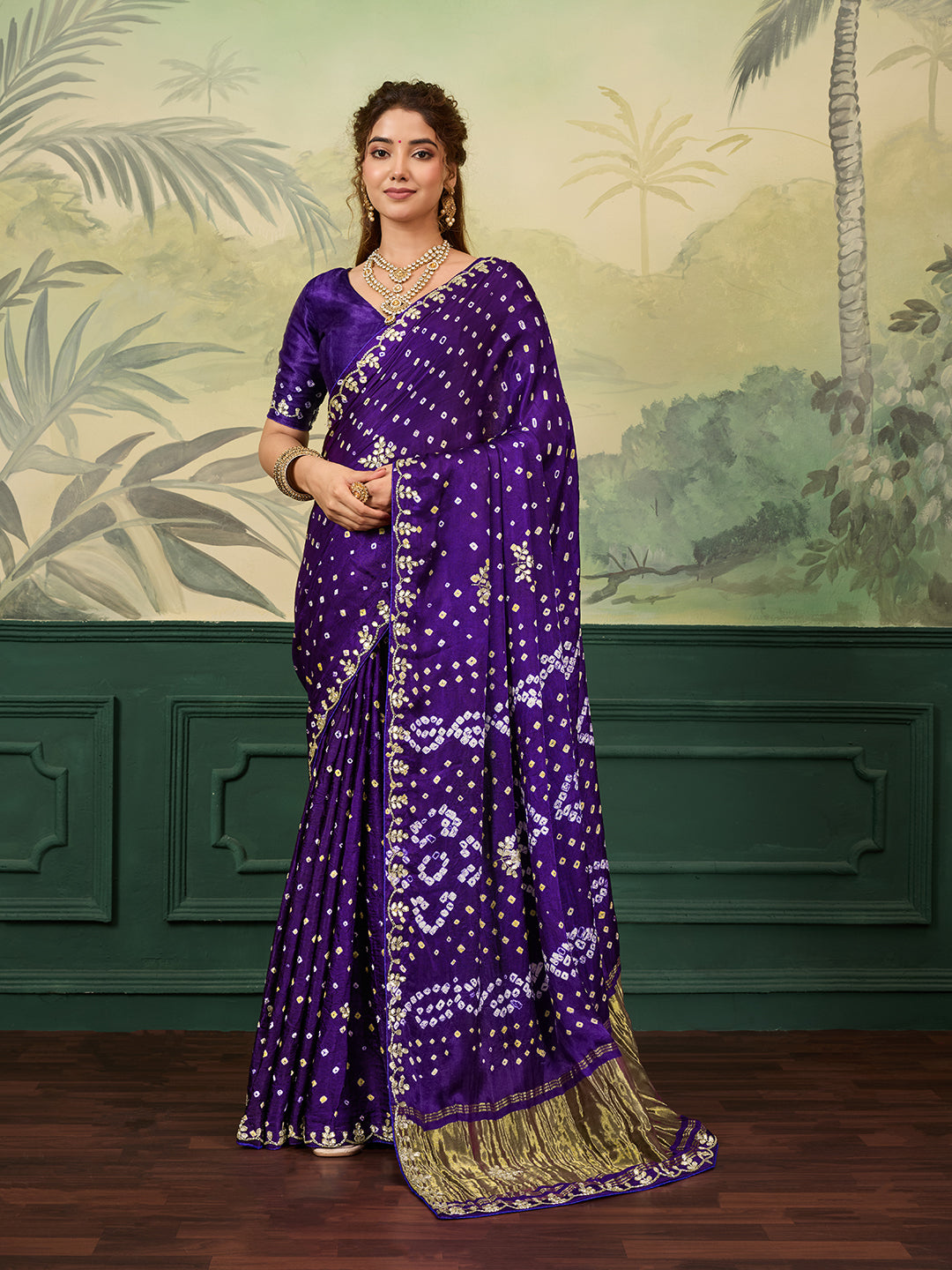 Buy Mondal Silk wiht Bandhani Style Saree kcpc