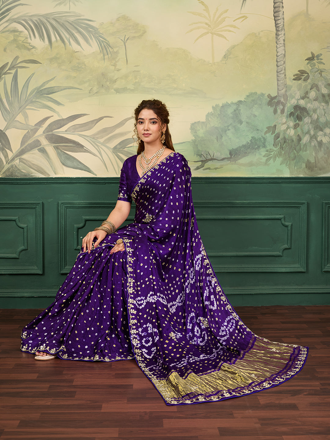 Buy Mondal Silk wiht Bandhani Style Saree kcpc