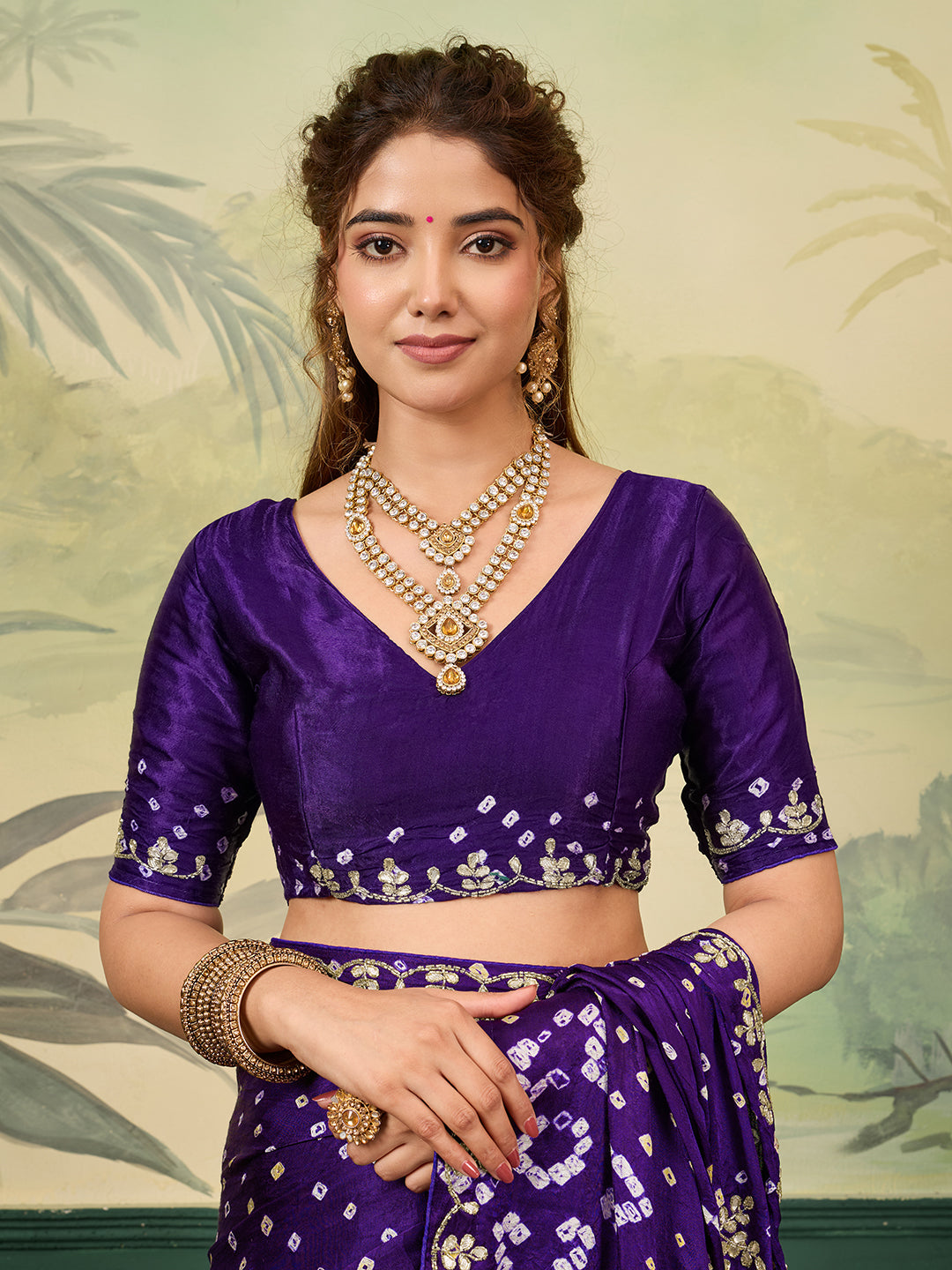 Buy Mondal Silk wiht Bandhani Style Saree kcpc