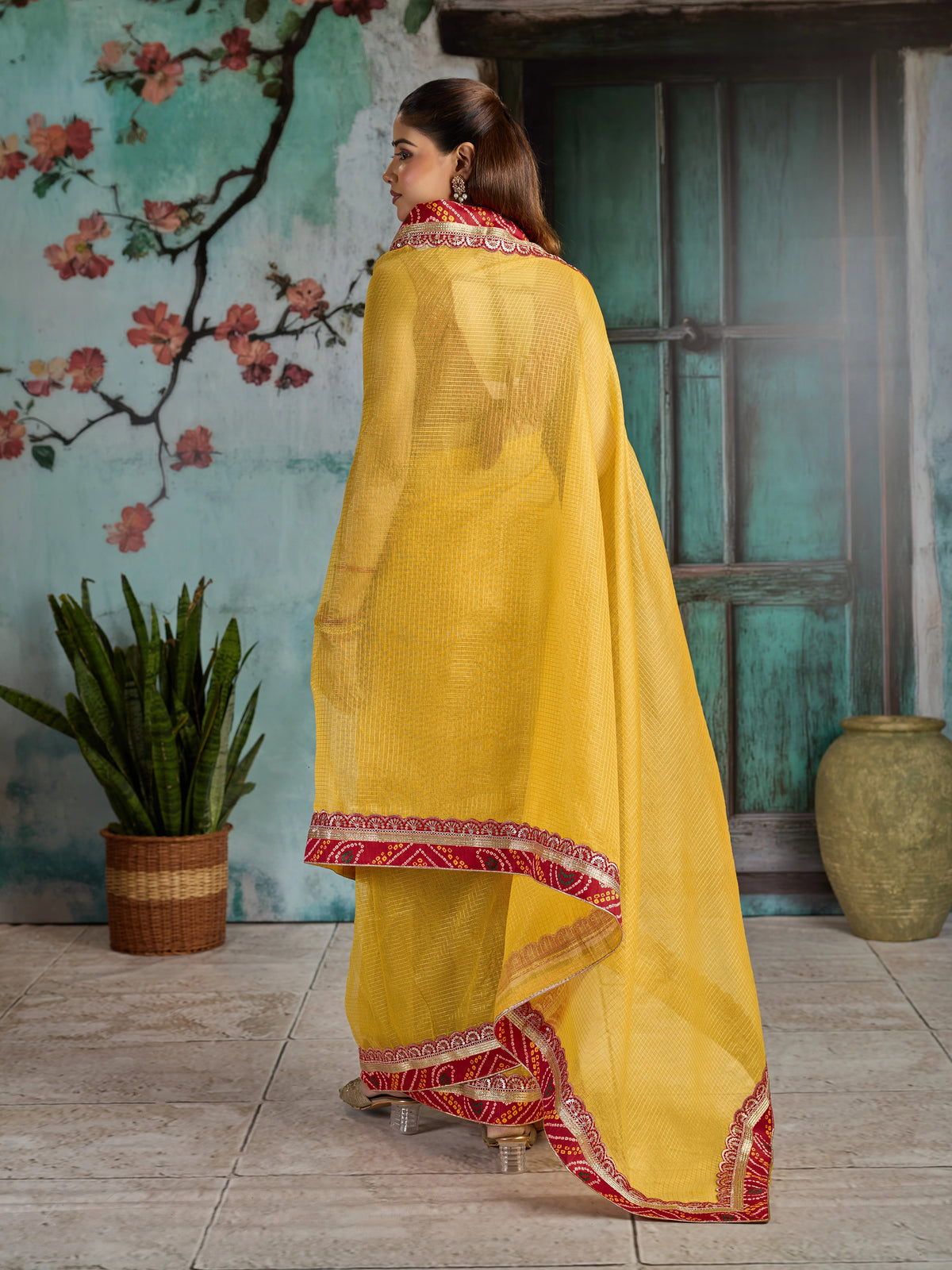 KcPc New One Embroidery Bandhani Border Kota Doria Saree SWA