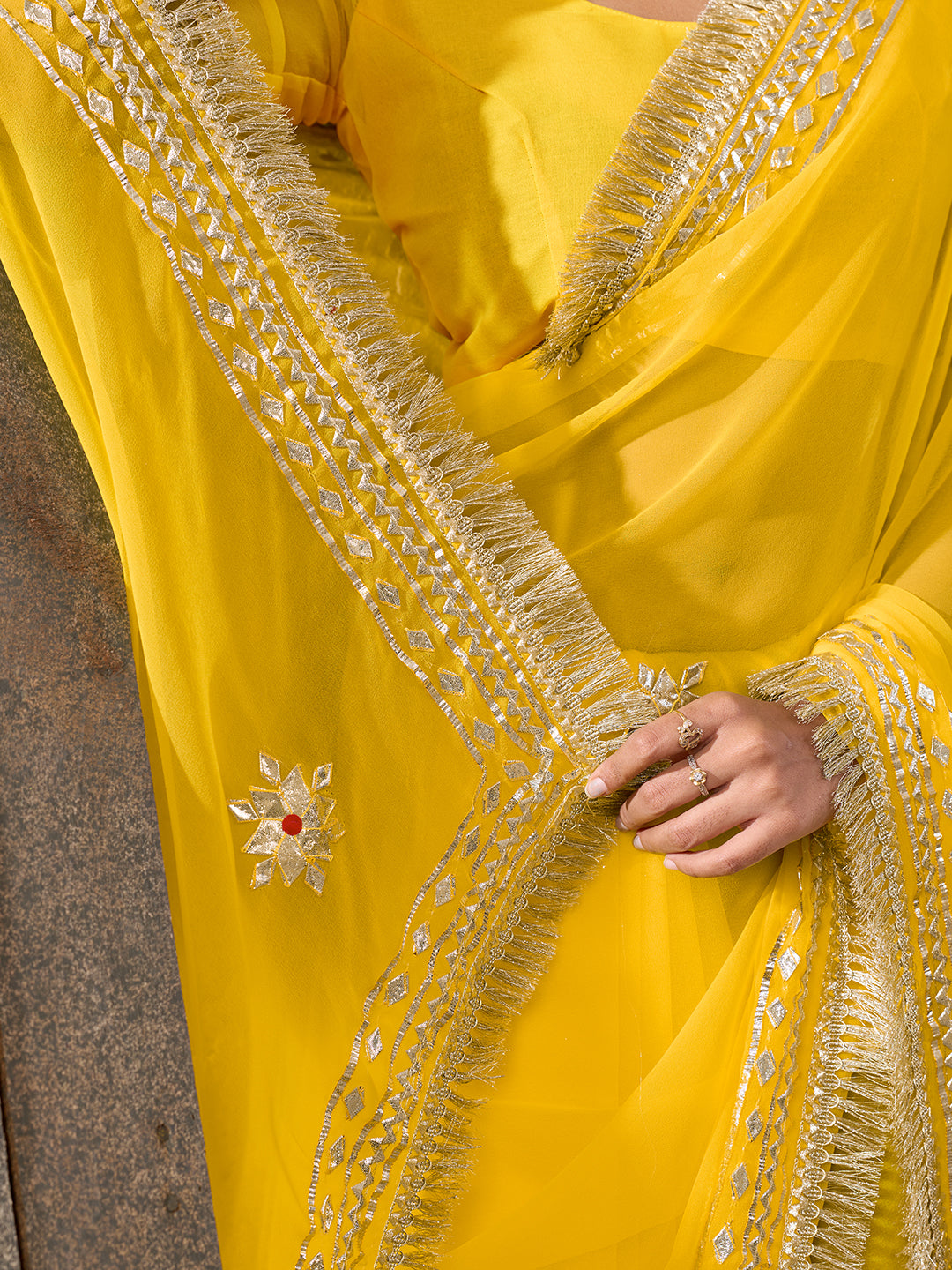 Buy Festive Wear Pure Georgette Saree with Gota Patti work in yellow colour