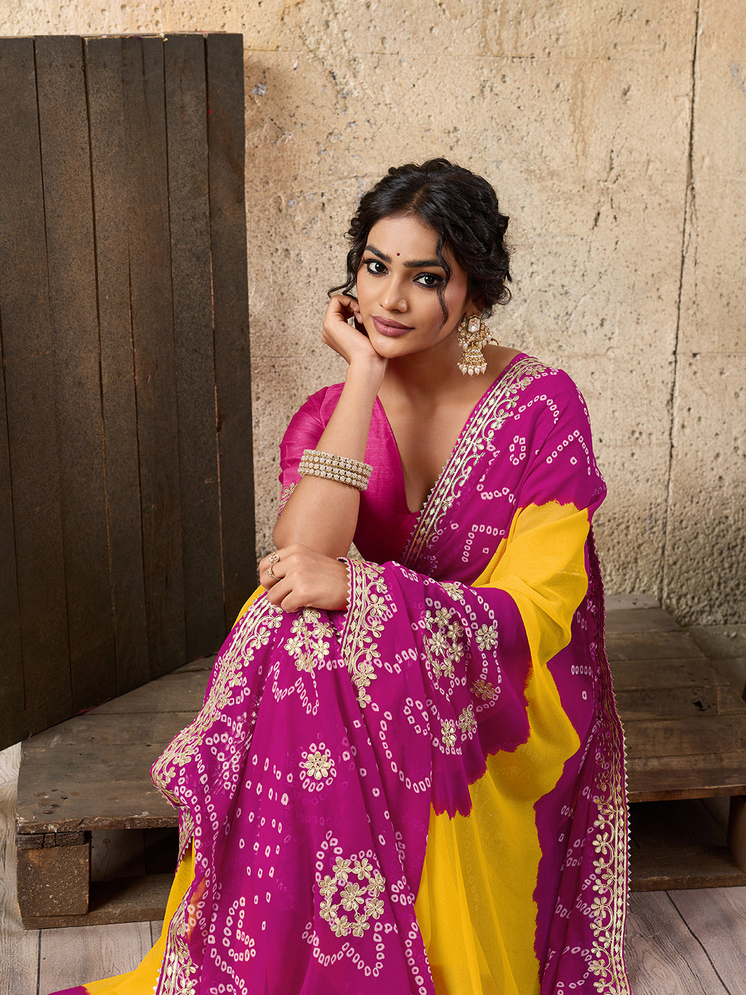 Buy Bandhani Saree With Gota patti Work Kcpc