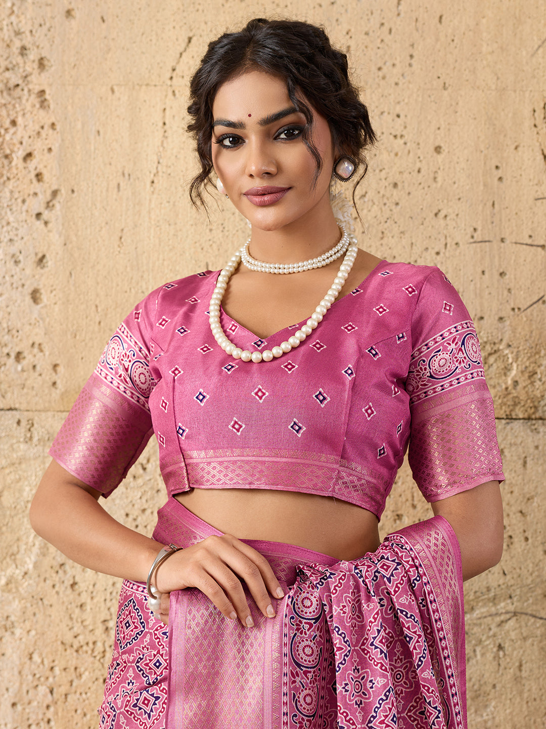 Cotton silk Ajrakh styleSaree under 1000
