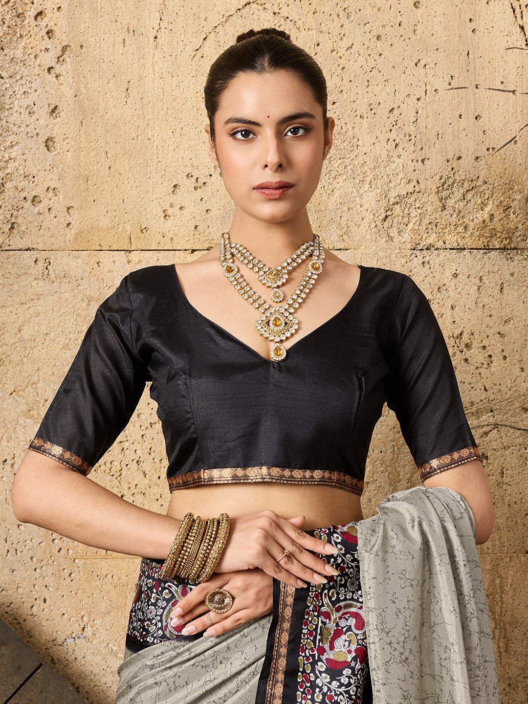 Silk Printed Style With Zari Border Work Saree in gray colour