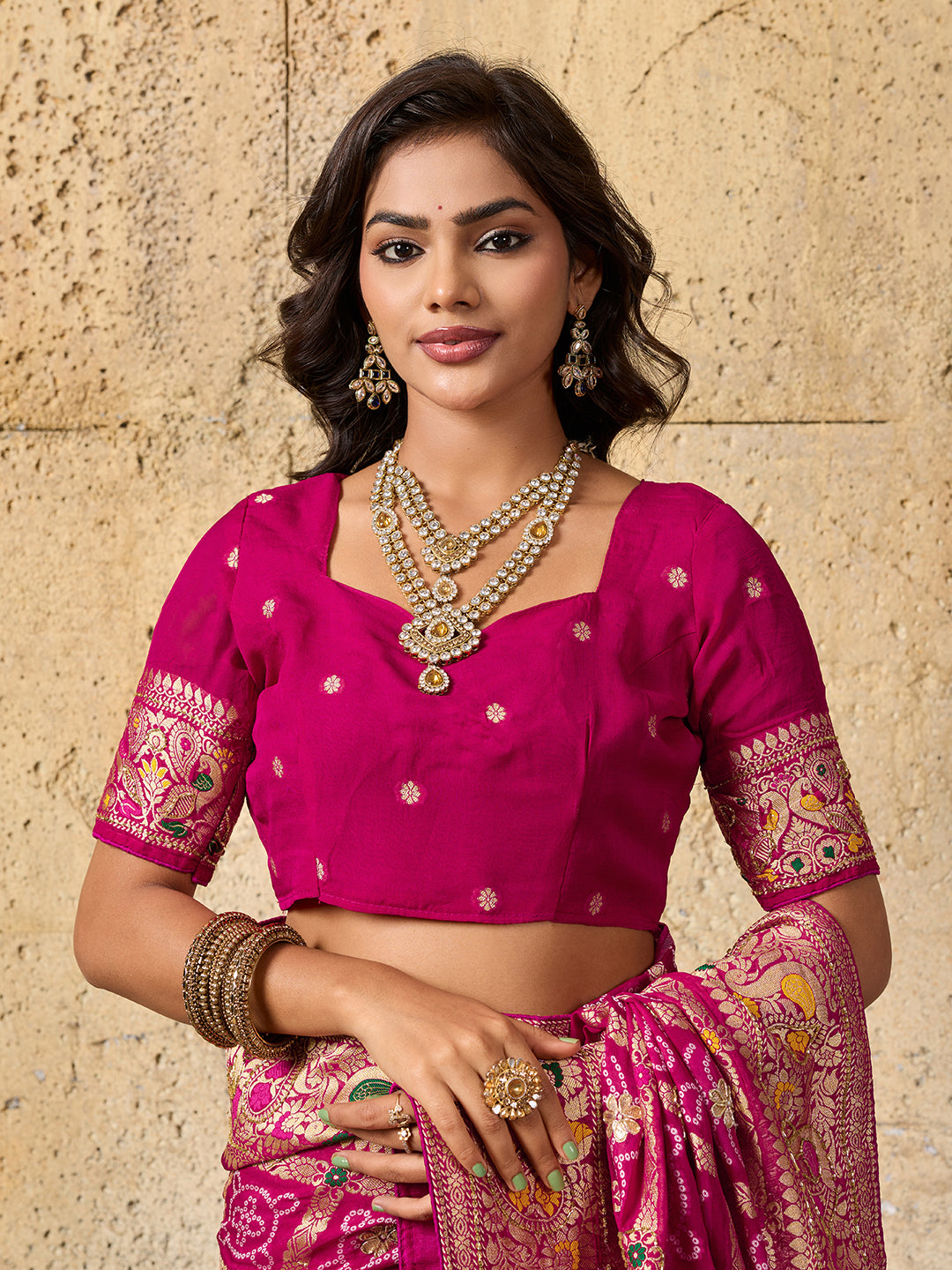 Georgette Gharchola Bandhej Cutdana Gotapatti Work Saree