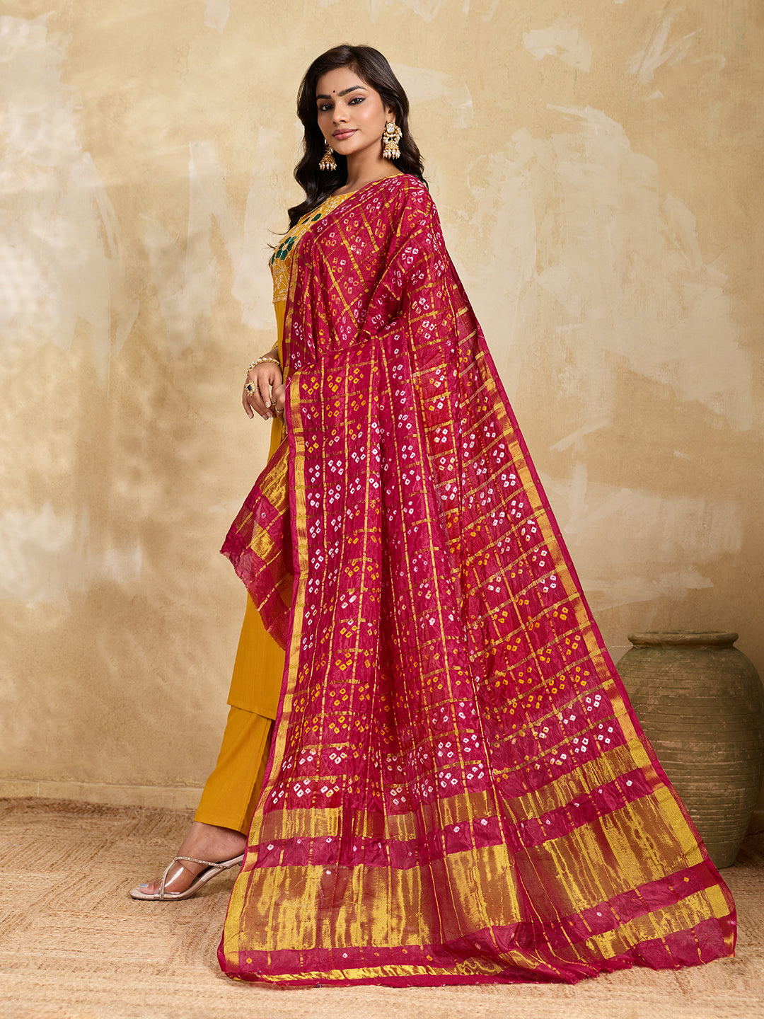 KcPc Premium Art Silk Bandhani Ghatchola Dupatta for Traditional Look
