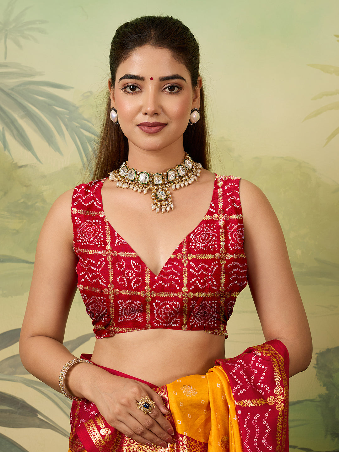KcPc New Latest Cotton silk Bandhani Saree with Foil print Saree SWA