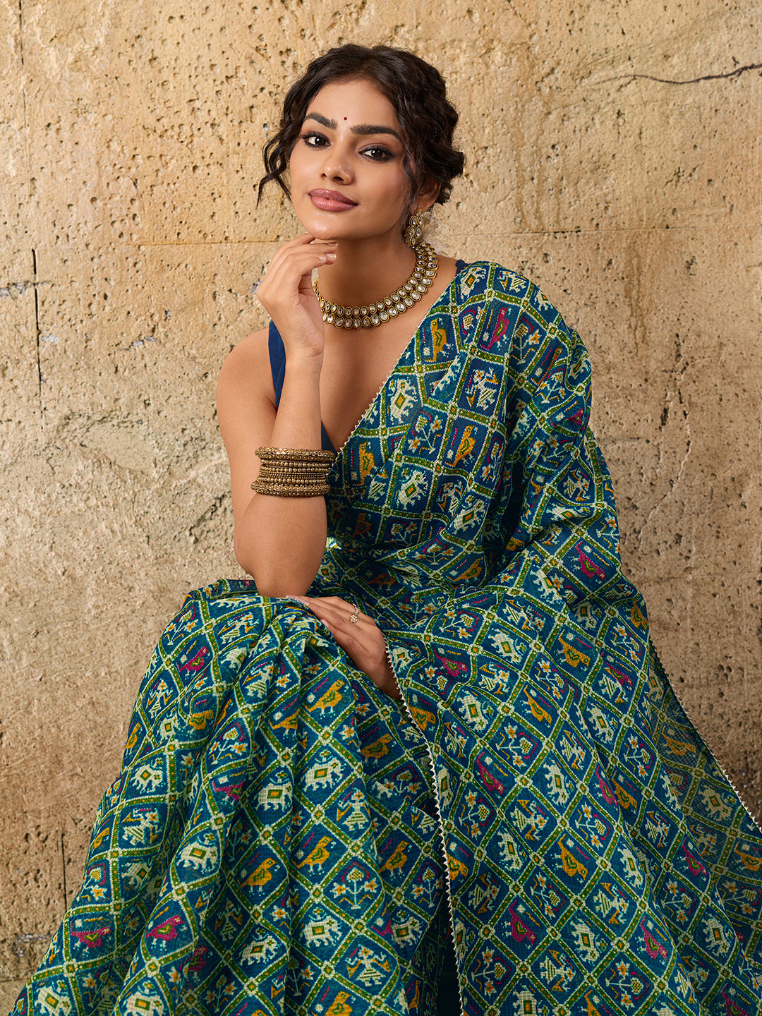 Kota Doria Saree in green colour under 500