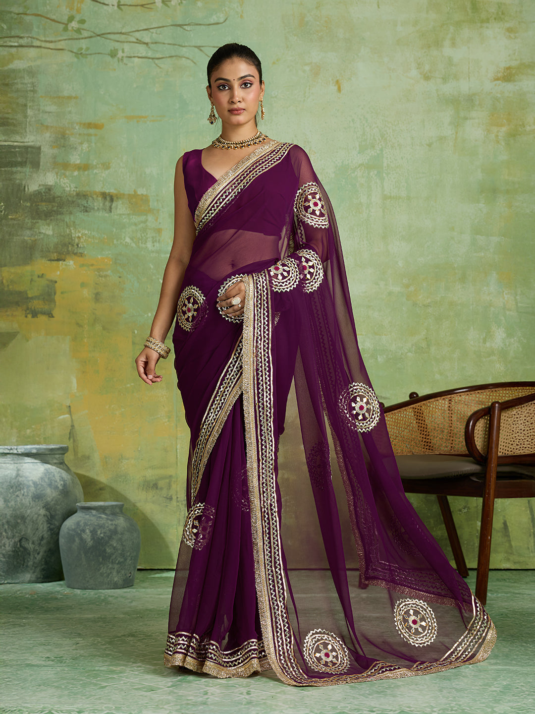 KcPc Premium Georgette Sarees with Elegant Gotapatti MHS