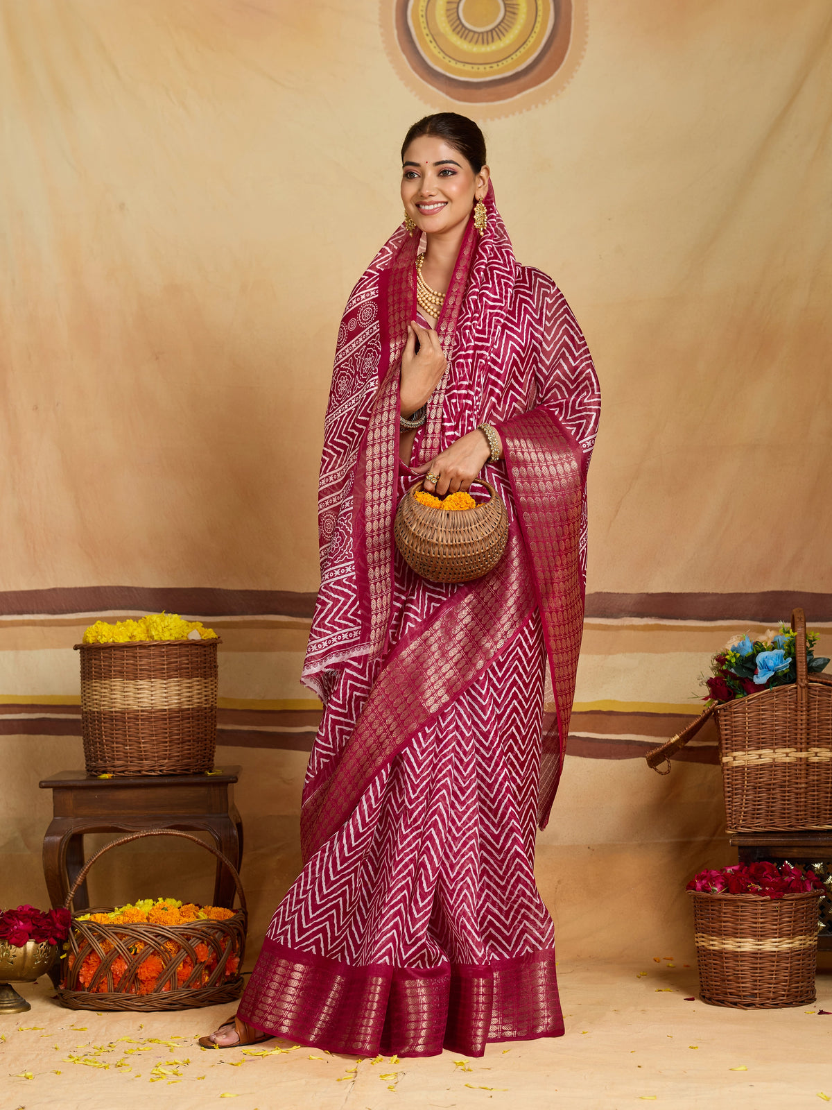 KcPc Premium Cotton Silk Zig Zag Saree with Zari Border STL