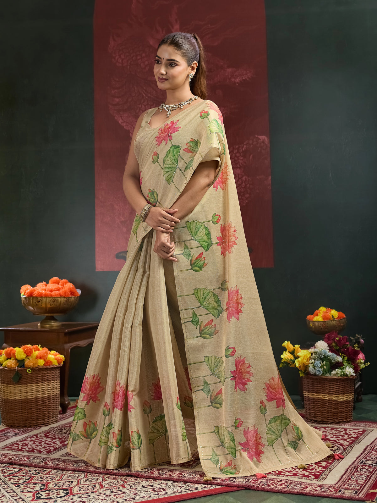 KcPc Elegant Tissue Silk Sarees with Traditional Tari Work GAN