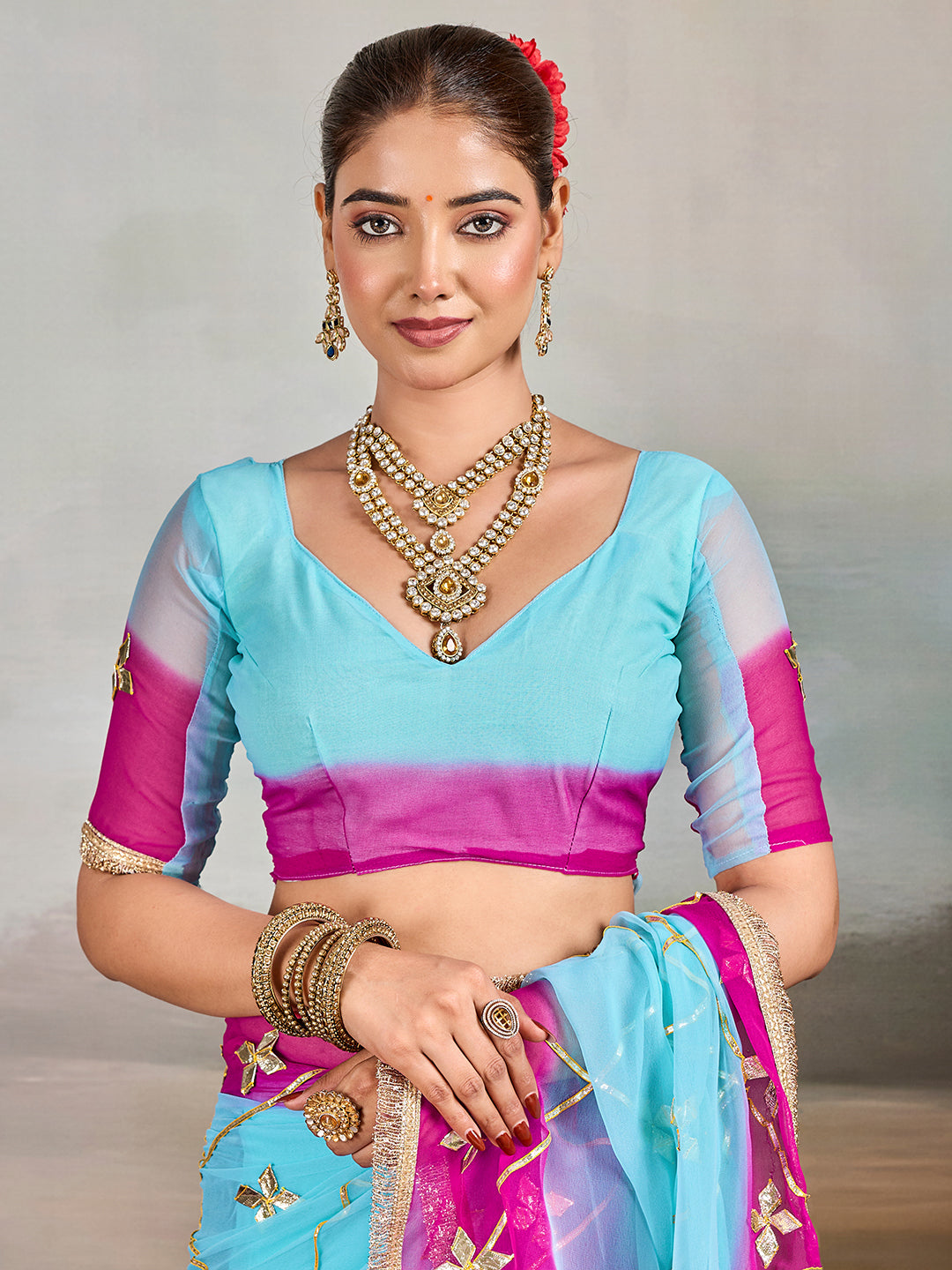 KcPc Traditional Style Chiffon Saree with Gota Patti DetailingMHS