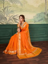 BuyKota doria cotton with Gota patti work saree Orange colour under 1000