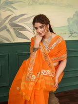 BuyKota doria cotton with Gota patti work saree Orange colour under 1000
