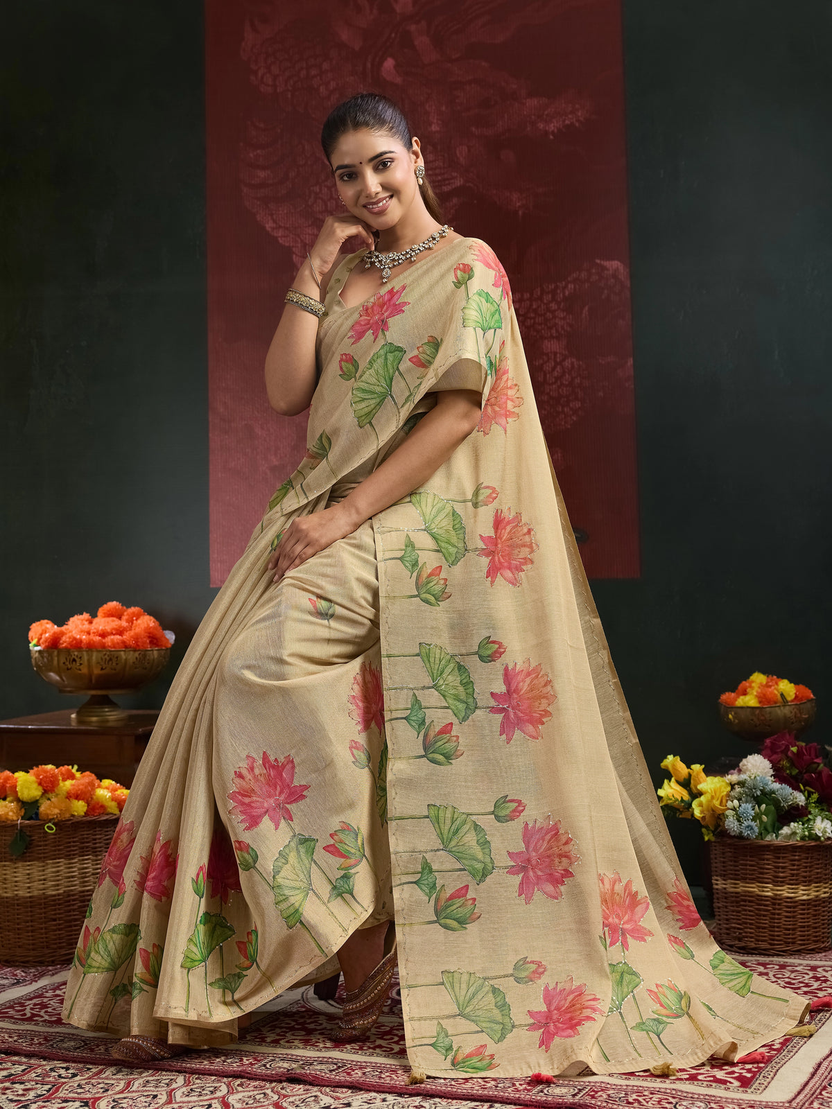 KcPc Elegant Tissue Silk Sarees with Traditional Tari Work GAN