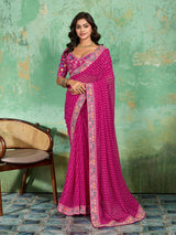 Georgette Bandhani With Gotapatti Work Saree
