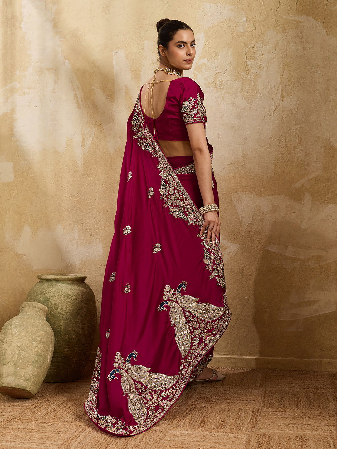 Buy Gaji Silk Saree with Heavy Embroidery Work Kcpc