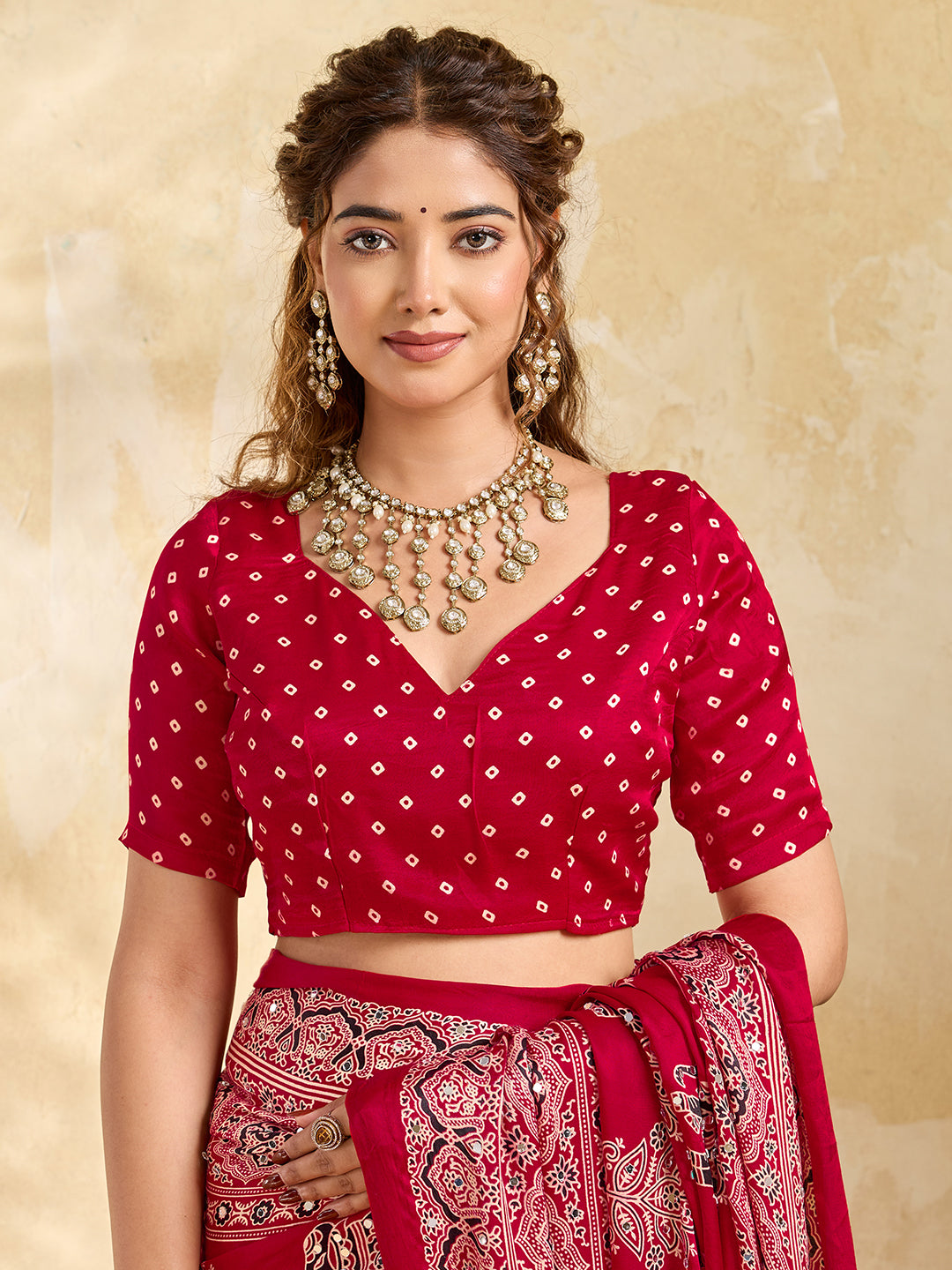 Buy Modal Silk Ajrakh Style With Mirror Work KcPc