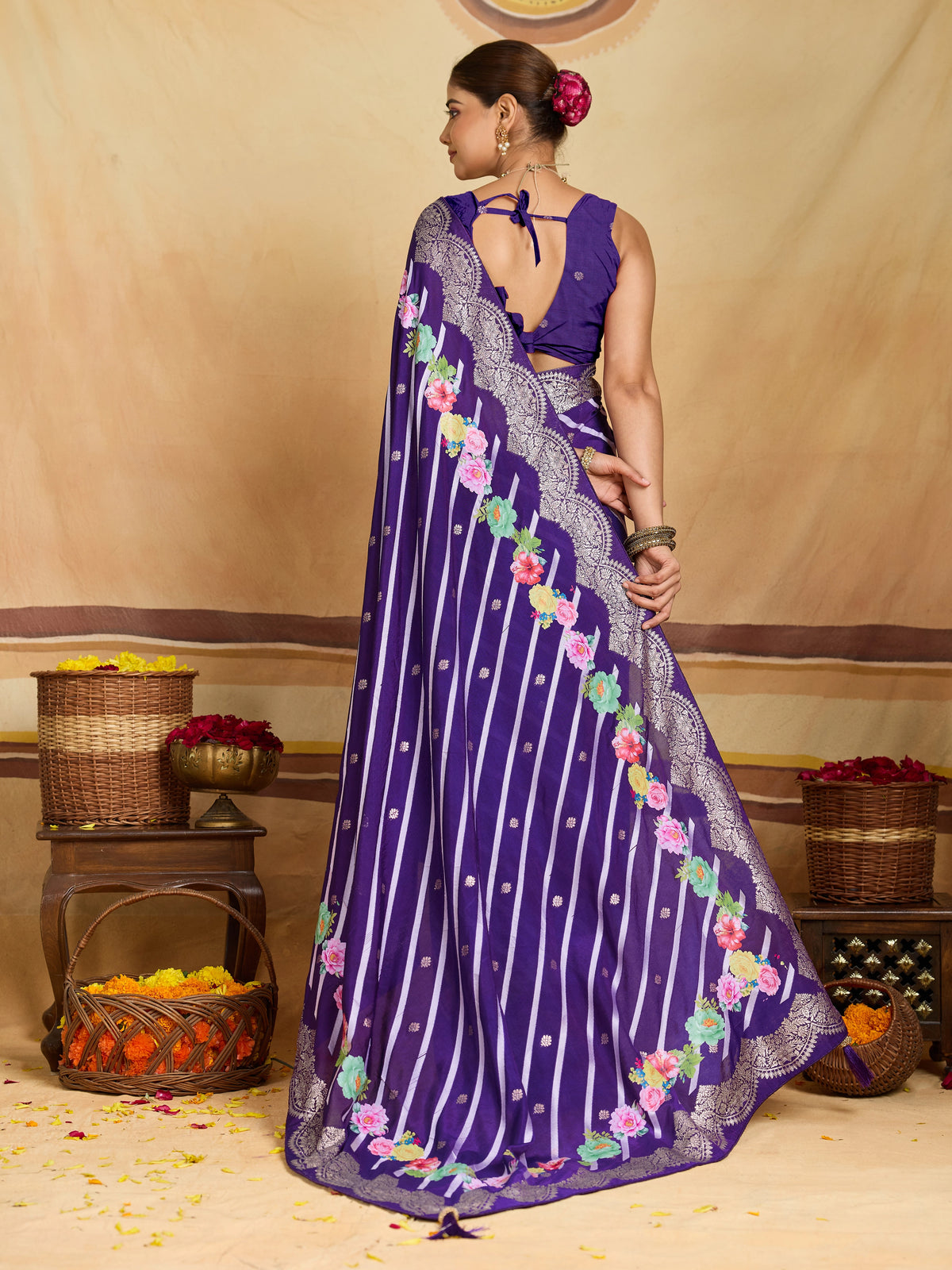 KcPc Premium Upada Silk Leheriya Saree with Zari WeavingPSP