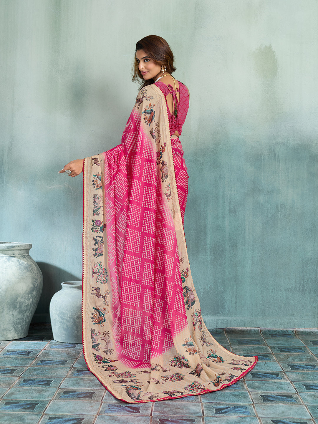 KcPc Premium Georgette Kalamkari Saree with Aari Tari Work GAN