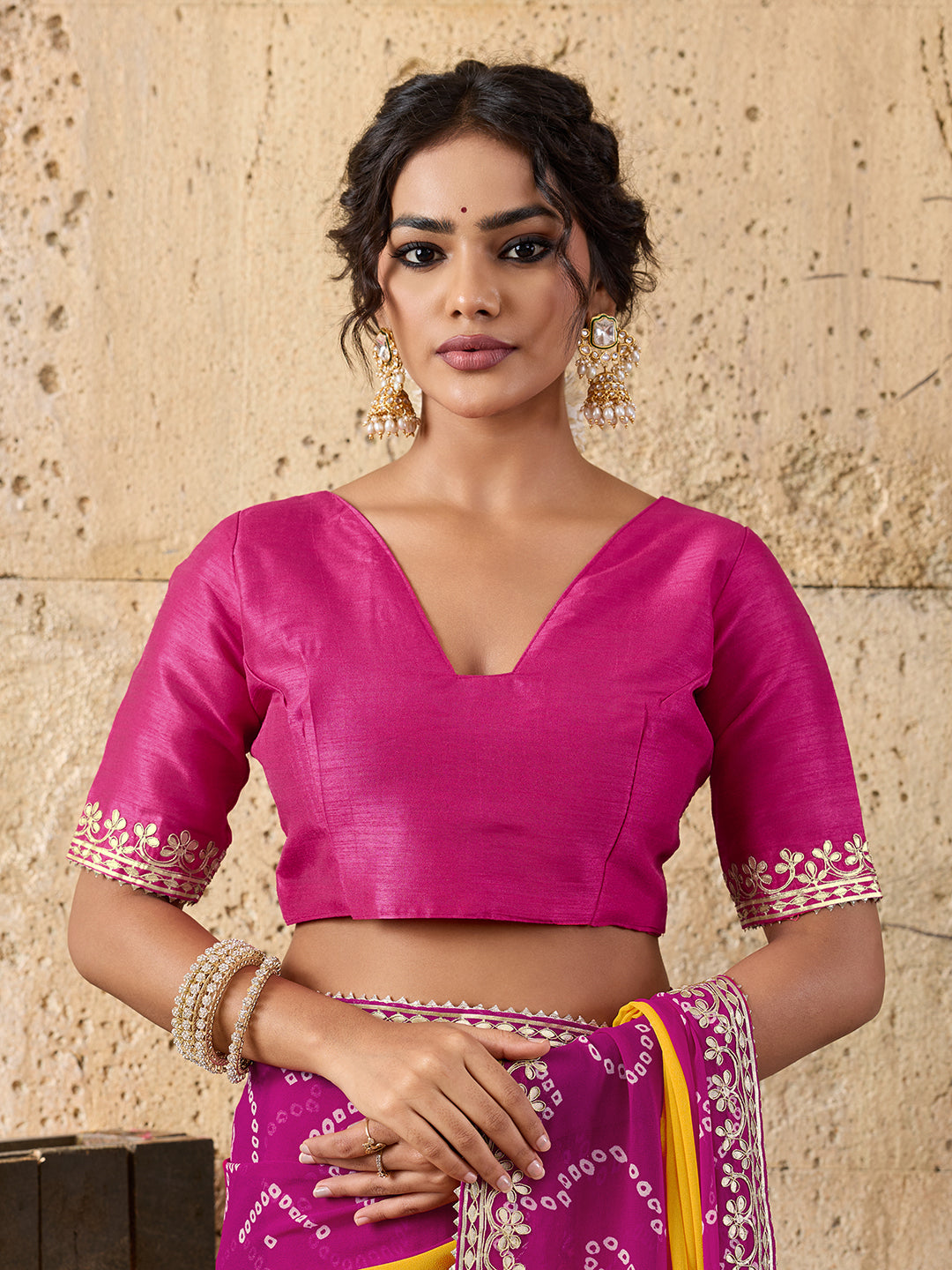 Buy Bandhani Saree With Gota patti Work Kcpc