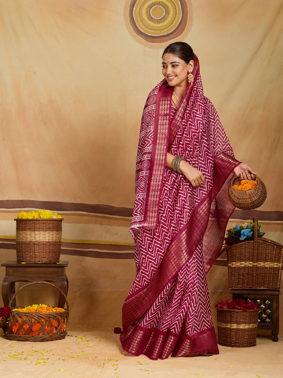 KcPc Premium Cotton Silk Zig Zag Saree with Zari Border STL