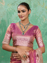 Banarasi Handloom katan silk Tissue Fabric saree in soft pink colour