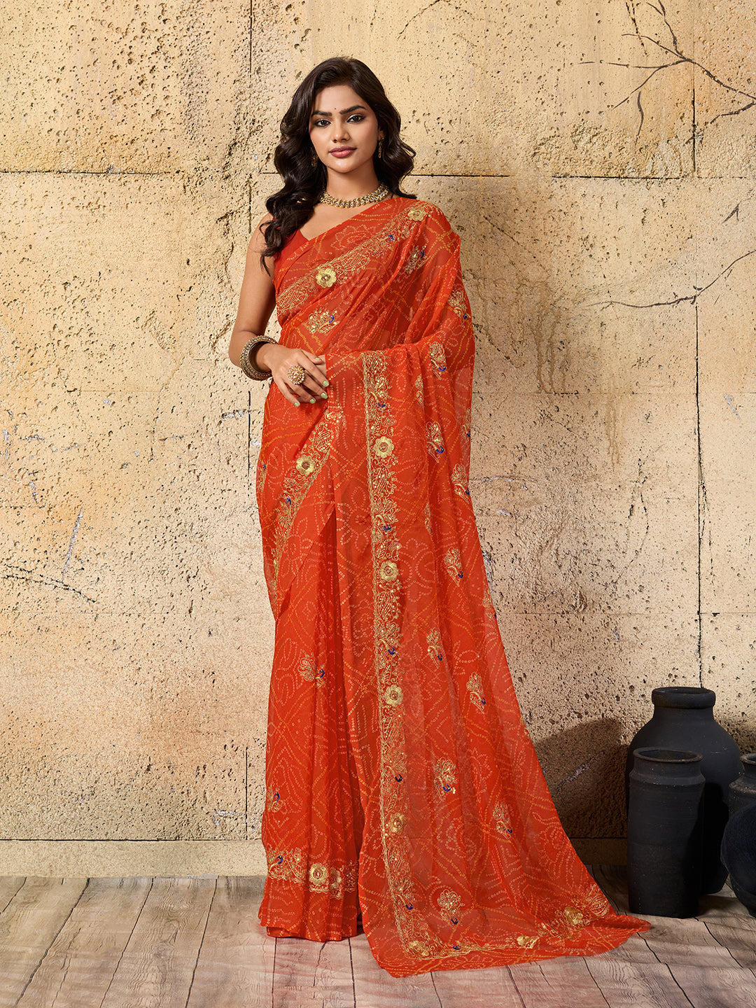 Buy latest Royal Bandhani Georgette Saree With Wedding Wear