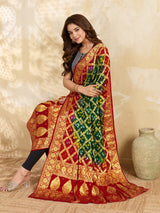 KcPc Jacquard Silk Bandhani Dupatta with Handmade Work