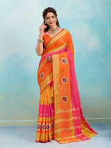 KcPc Pure Doria with zari design peacock design sareeRani OrangeSANA