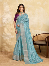 Cotton Silk Gotapatti Work Saree sky blue colour under 1000